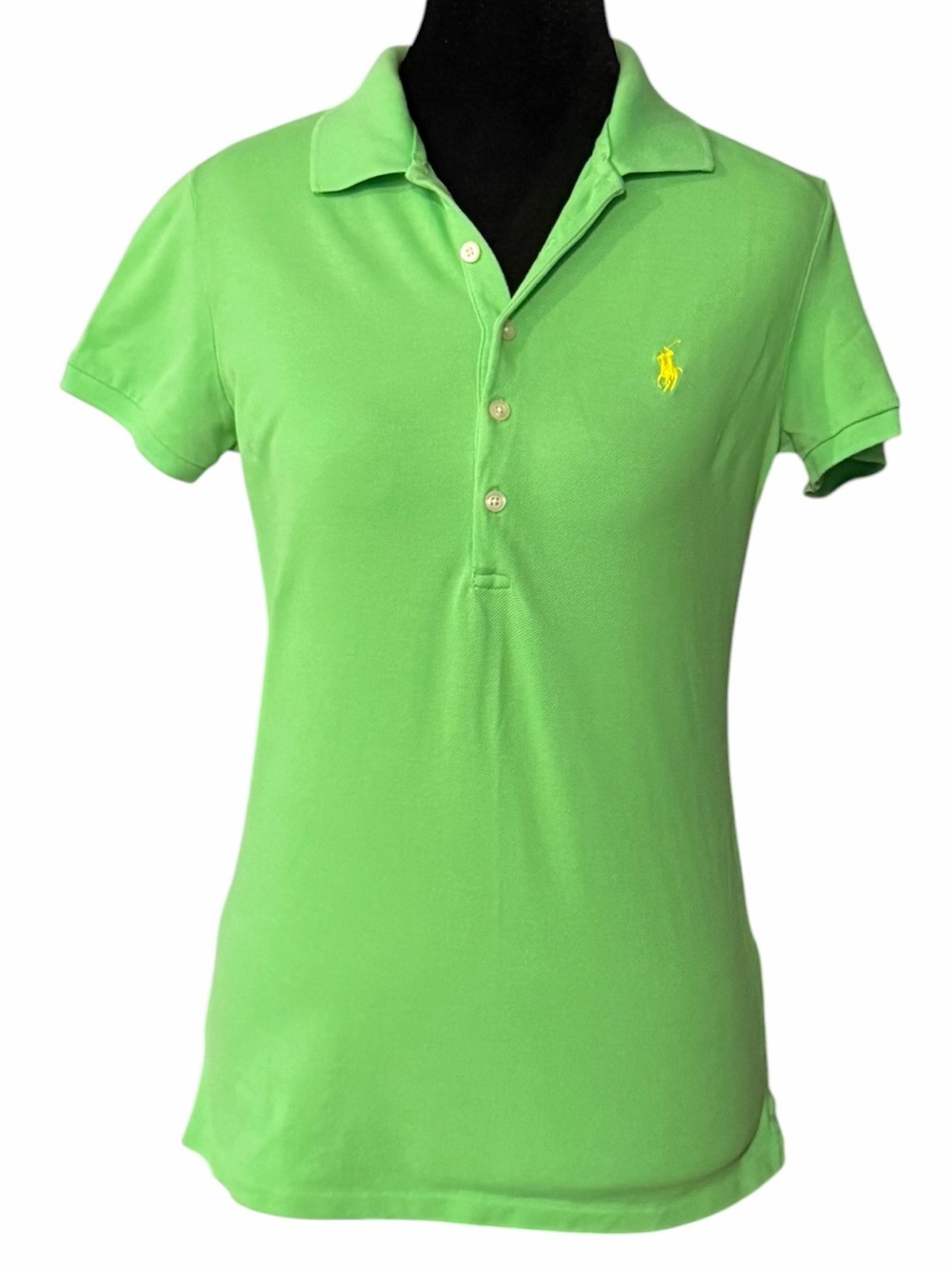 Women's Polo Ralph Lauren Short Sleeve Polo Shirt, Size M, Green and Yellow